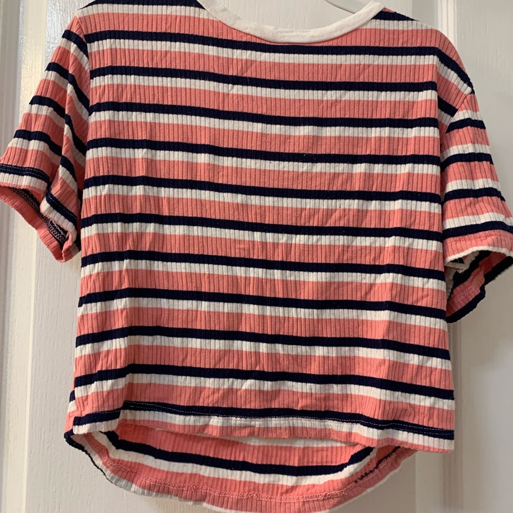 multi colored striped crop top shirt